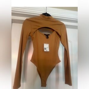 Camel Long Sleeve Cutout Bodysuit